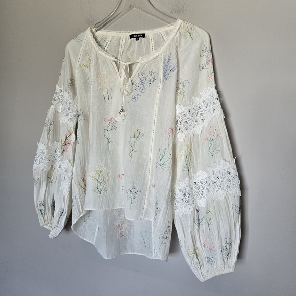 Love Sam Balloon Sleeve Floral Embroidered Cream Boho Cotton Silk Top Size XS - Picture 3 of 12